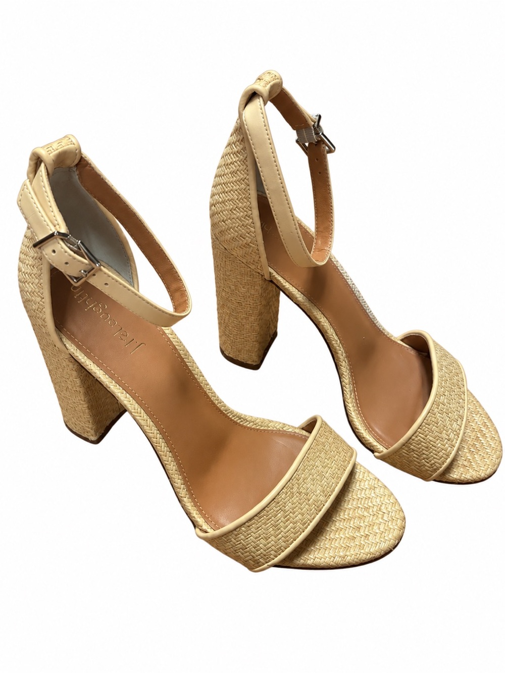 J.McLaughlin Madison Natural Raffia Block Heel Sandals Ankle Strap 7.5